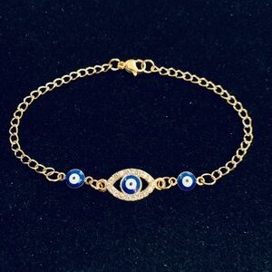 Rhinestone Evil Eye chain bracelet or anklet (gold)
